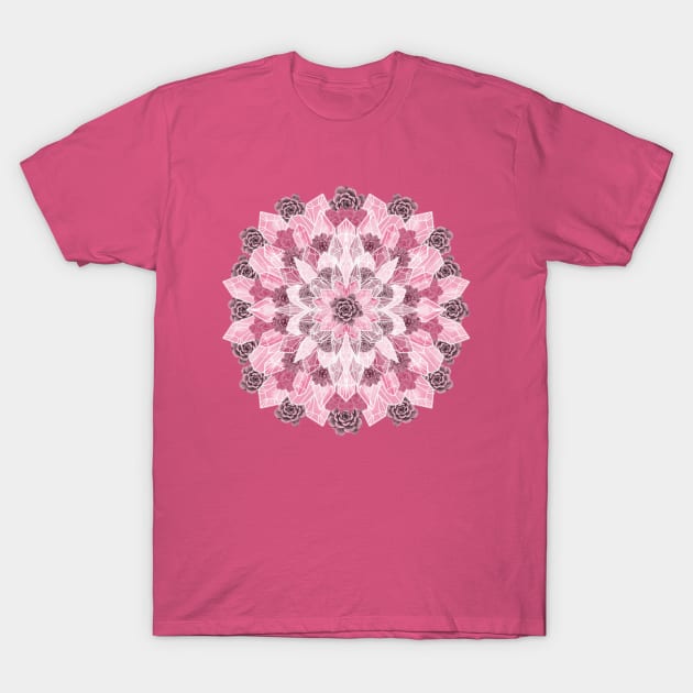 Crystals Succulents Mandala PINK T-Shirt by PrintablesPassions